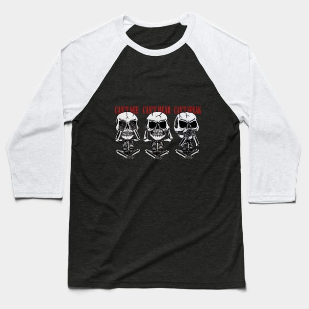 3 Wise Skulls Baseball T-Shirt by debonaart